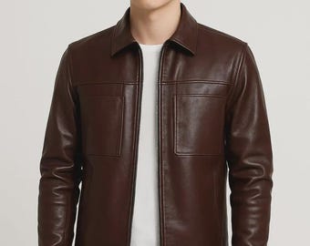Handmade Dark Brown Sheep Leather Biker Jacket - Cold Core Design