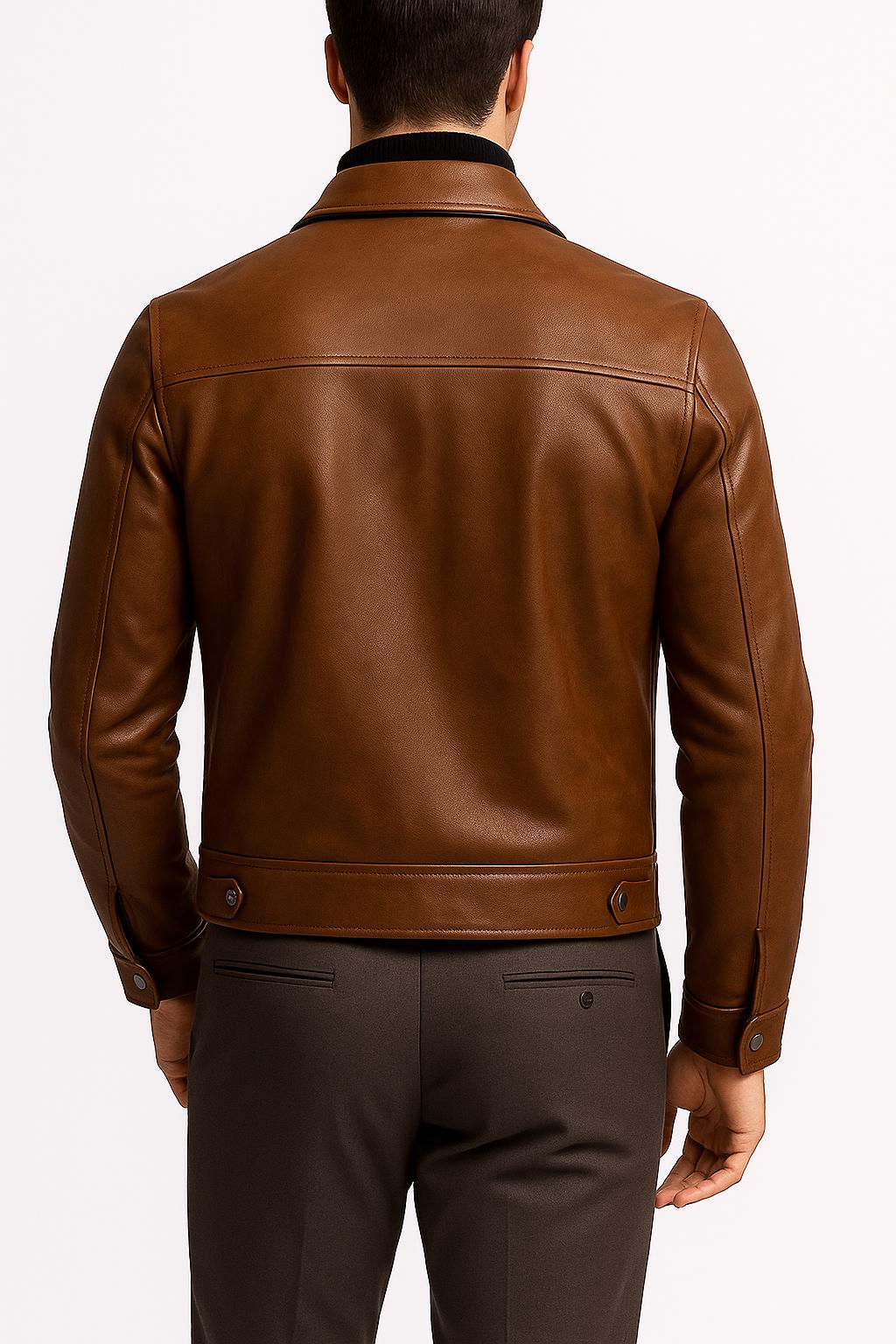 ブラウンシープスキンレザートラッカージャケット：メンズクラシック