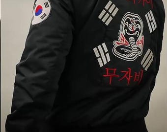 Cobra Kai Parachute Bomber Jacket: John Kreese Inspired - Black
