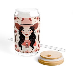 Floral Cowgirl Sipper Glass, Western Themed Tumbler, Country Coffee Cup, Cowgirl Drinkware, Rustic Floral Mug, Rodeo Cowgirl Gift