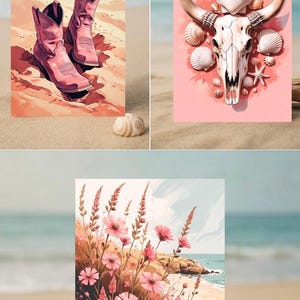 Coastal Cowgirl Digital Wall Art Bundle of 3, Coastal Cowgirl Digital Wall Art – Western Beach Aesthetic Print, Boho Cowgirl Decor
