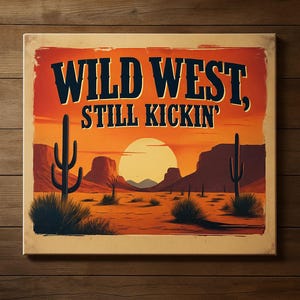 Wild West Canvas Wall Art, Desert Decor, Vintage Print, Western Home Decor, Retro Landscape Art