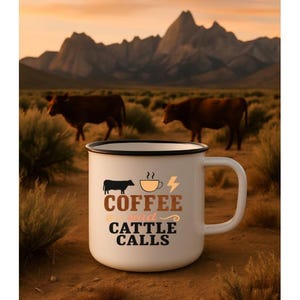 Coffee and Cattle Calls, Rancher Present, Farmhouse Kitchen Decor, Outdoor Adventure Gear, Western Mugs, Cowgirl Mugs, Cow Lovers