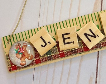 Gingerbread Man Christmas Ornament - Custom Christmas Ornament with Name - Scrabble