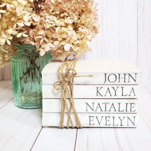 i com books name Stamped Book Set with Family Names - Mother's Day Gift - Father's Day Gift - Paper Book Set - Farmhouse Stamped Books - Tiered Tray Decor