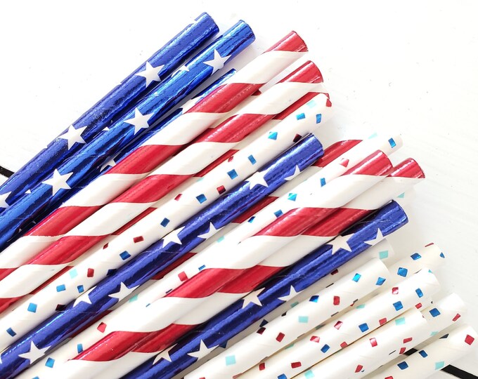 Red, White and Blue Paper Straws Set of 25 Straws 4th of July America