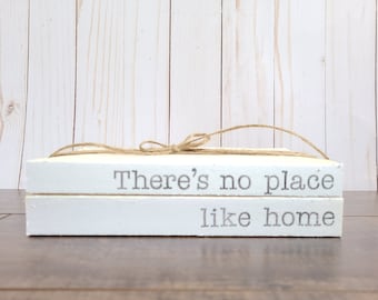 There's No Place Like Home Stamped Books - Book Set - Tiered Tray Decor - Farmhouse Stamped Books
