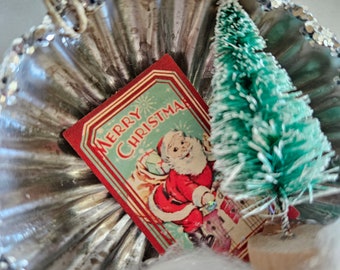 Vintage Tart Tin Santa Christmas Ornament - Bottle Brush Tree Ornaments - Vintage Santa Ornament