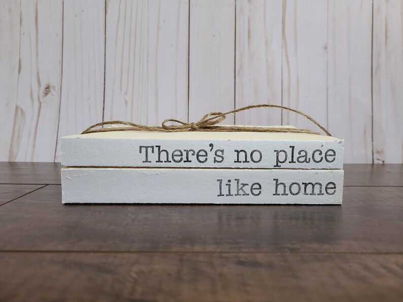 There's No Place Like Home Stamped Books Book Set Tiered Tray Decor Farmhouse Stamped Books image 4