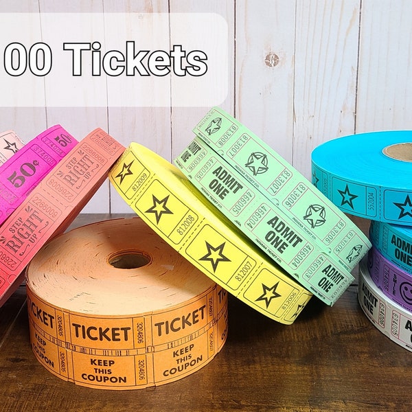 100 Colorful Circus Carnival Tickets - Pick Your Color! Circus Theme Party Decorations - Carnival Birthday Party Tickets