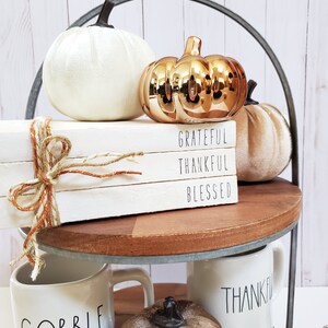 Grateful Thankful Blessed Stamped Book Set Fall Paper Book Set Thanksgiving Farmhouse Stamped Books Fall Tiered Tray Decor image 3