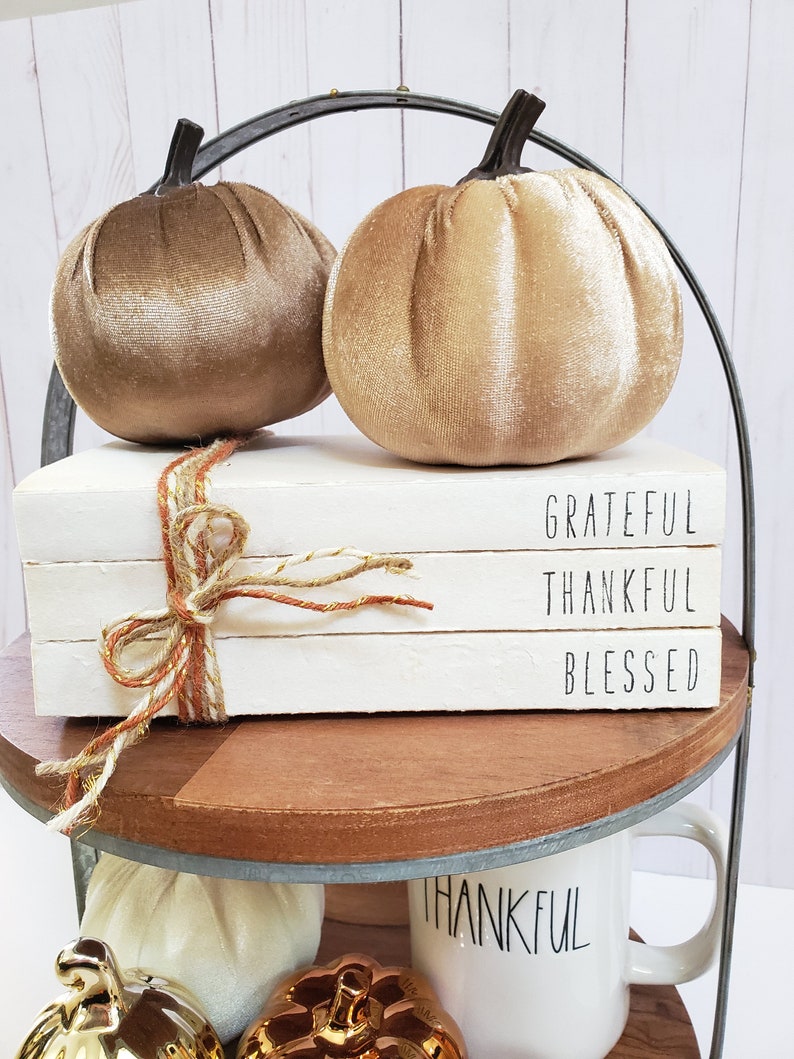 Grateful Thankful Blessed Stamped Book Set Fall Paper Book Set Thanksgiving Farmhouse Stamped Books Fall Tiered Tray Decor image 7