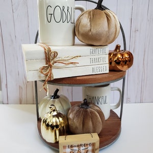 Grateful Thankful Blessed Stamped Book Set Fall Paper Book Set Thanksgiving Farmhouse Stamped Books Fall Tiered Tray Decor image 4