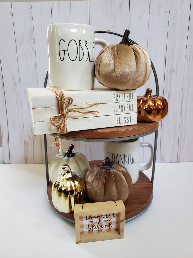 Grateful Thankful Blessed Stamped Book Set Fall Paper Book Set Thanksgiving Farmhouse Stamped Books Fall Tiered Tray Decor image 4