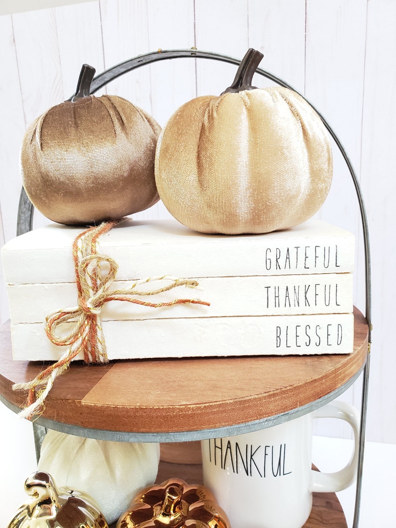 Grateful Thankful Blessed Stamped Book Set Fall Paper Book Set Thanksgiving Farmhouse Stamped Books Fall Tiered Tray Decor image 8