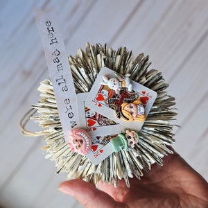 Mini Paper Wreath Vintage Paper Ephemera Decor Playing Cards Vintage Inspired Decor Paper Ephemera image 7