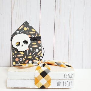 Trick or Treat Stamped Books with Buffalo Plaid Ribbon Halloween Stamped Books Halloween Decor Farmhouse Books Tiered Tray Decor image 7