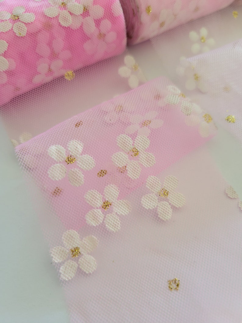 Daisy Print Tulle 25 yds Bright Pink, Baby Pink and Black Tulle Crazy Daisy Daisies Tutu and Hair Bow Supplies image 6