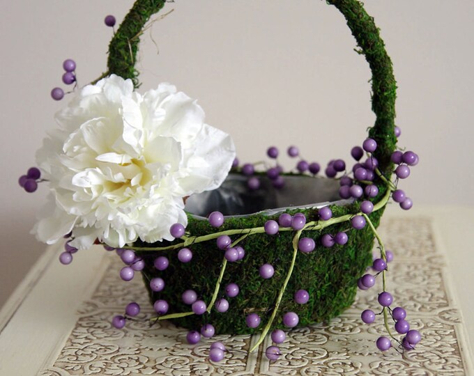 Moss Flower Girl Basket Rustic Floral Etsy