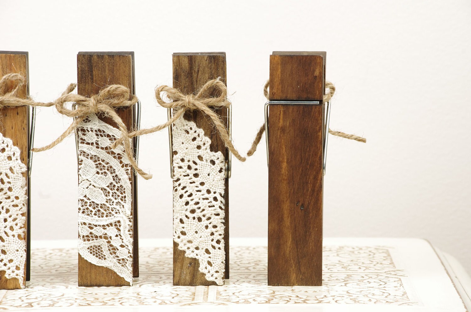 Wood Clothespins Table Number Holders with Vintage Style Lace Etsy