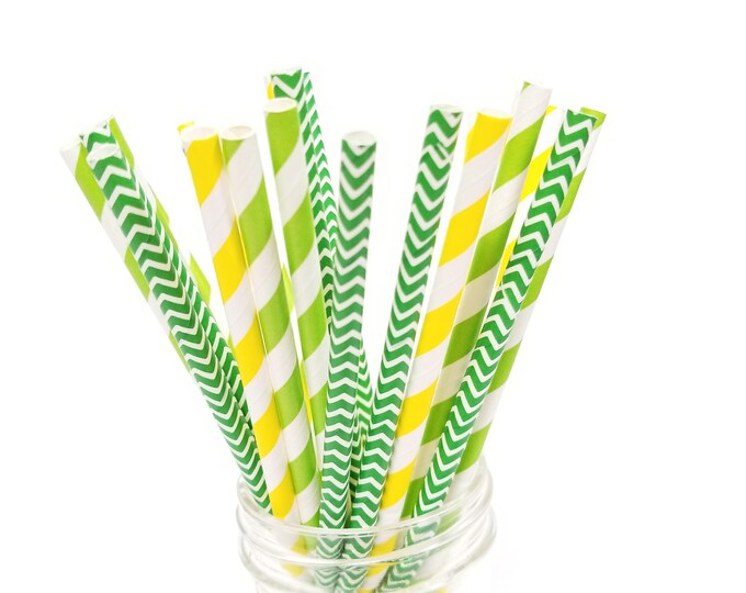 Green and Yellow Paper Straws Set of 25 Straws John Deere Etsy