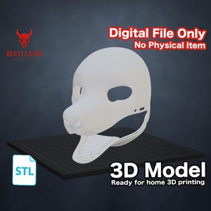 Realistic Canine Skull Fursuit Head Base STL for 3D Print Elongated Snout Dog K9 Helmet DIY Cosplay Kemono Style Digital Pattern Fursona DIY