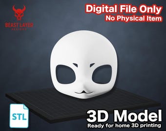 Base para cabeza de disfraz de furry, modelo 3D STL, bricolaje, ojos digitales en blanco, archivo de impresión, máscara peluda, Kemono, hocico corto, gatito kawaii, cachorro, gato, perro, base para cabeza de animal