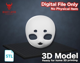 Base de cabeza de traje de piel Kemono, modelo 3D STL, ojos en blanco, hocico corto, gato kawaii, gatito, cachorro, máscara felina canina, archivo digital DIY para cosplay