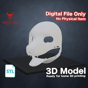 Canine Skull Fursuit Head Base STL File 3D Print Dog K9 Helmet DIY Cosplay Kemono Style Digital Pattern Fursona DIY Teeth Snout Craft