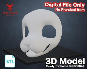 Furry Fursona Head Base STL File Round Eye Animal Style DIY 3D Print Cosplay Mask Template for Kemono Kigurumi Fursuit Costume Forsona Craft