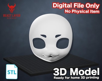 Máscara peluda DIY, base para cabeza de disfraz de furry, modelo 3D STL, ojos en blanco, archivo de impresión digital, base para cabeza de hocico corto de cachorro de gato y gatito kawaii de Kemono Toony