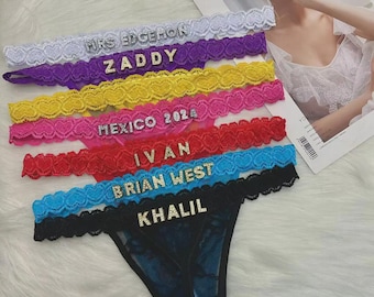 Custom Name Thong G-Strings, Personalized Lace Trimmed Panty