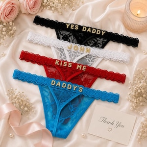 Personalized Thong with Name, Lace Thong,Custom Name Thong,Crystal Name Lingerie,Name G-Strings,Valentine's Day Gifts,Anniversary Gifts.