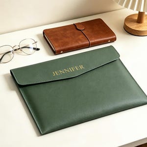 Carpeta de cuero personalizada grabada con detalles en lámina de oro, carpeta de archivos A4 personalizada, organizador de documentos de negocios y viajes, regalos perfectos para él.