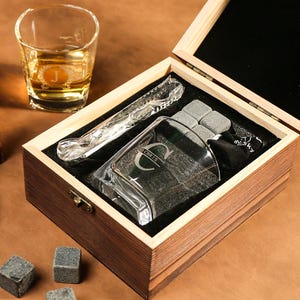 Personalized Whiskey Glass Set with Wooden Box:Unique Groomsmen Gift Box&Groomsmen Accessories