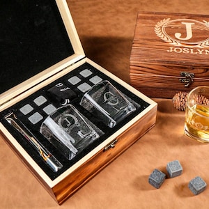 Personalized Whiskey Glass Set with Wooden Box.1-2 glass wine sets, 4-8 whiskey ice stones.: Groomsmen Gift,best man gift