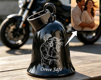 Personalisierte Motorradglocke aus Edelstahl mit Foto-Motiv, einzigartiges Geschenk für Biker – ideal für Ehemann oder Freund
