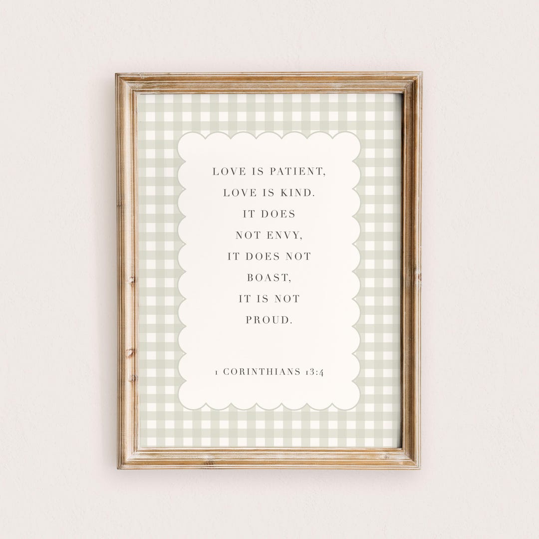 1 Corinthians 13:4 Bible Verse Wall Art Sage Green Vintage Scripture ...