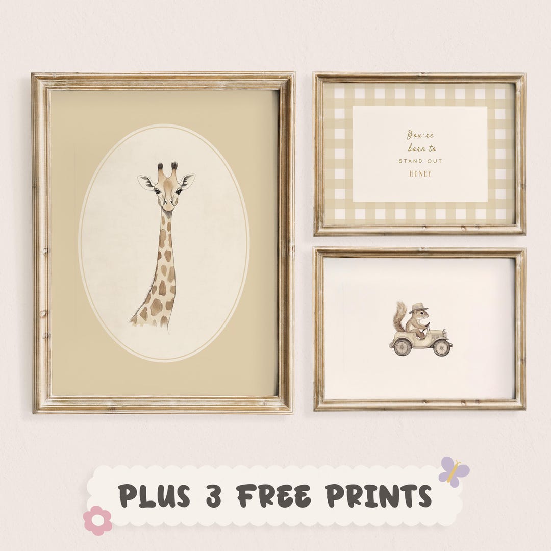 Neutral Beige Vintage Nursery Printable Wall Art Set of 3, Cottagecore ...