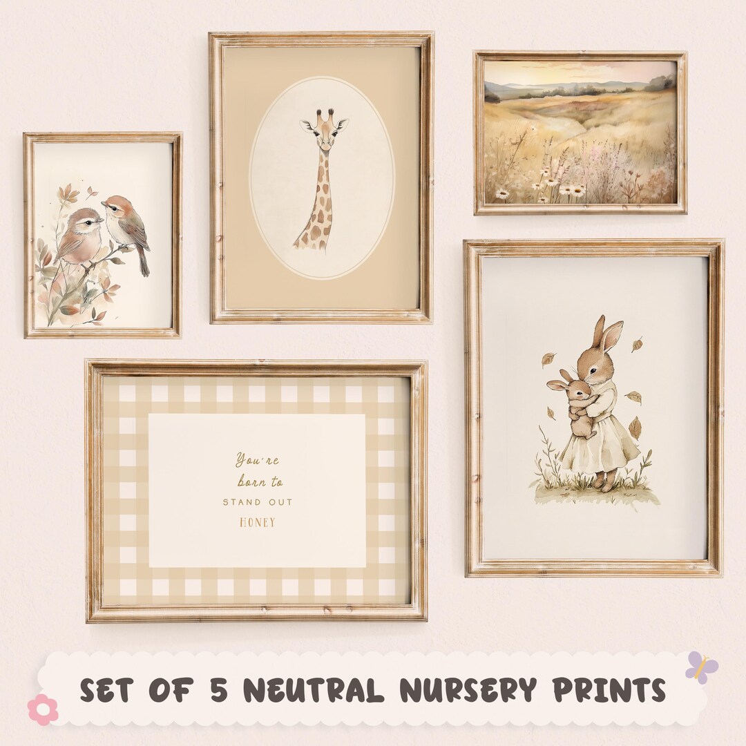 Neutral Beige Vintage Nursery Printable Wall Art Set of 5, Cottagecore ...