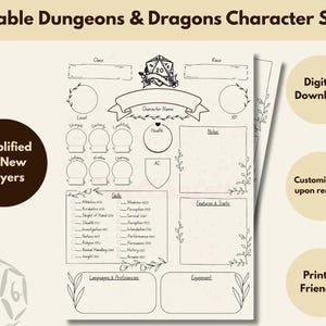 DnD Character Sheet PDF | Fillable 5e Player Sheet Template | Printable Dungeons & Dragons Character Sheet | Digital RPG Download