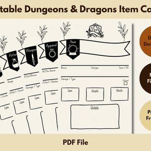 Blank DnD Item Cards | Form Fillable Magic Item Templates | Printable DnD Inventory Cards for Players & Dungeon Masters | Digital Download