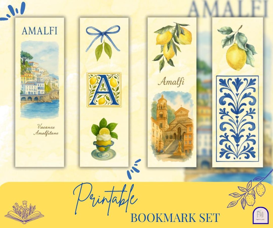 Digital Bookmark / 4 Bookmarks / Instant Download / Amalfi Style ...