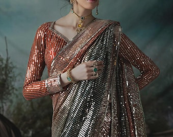 Handmade Embroidered Chiffon Sari, Pakistani Wedding Dress