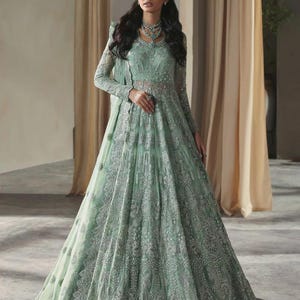 green emerald velvet dress Hafsah- White & Gold Nikkah Dresses In Canada & US – Karigur main image 0