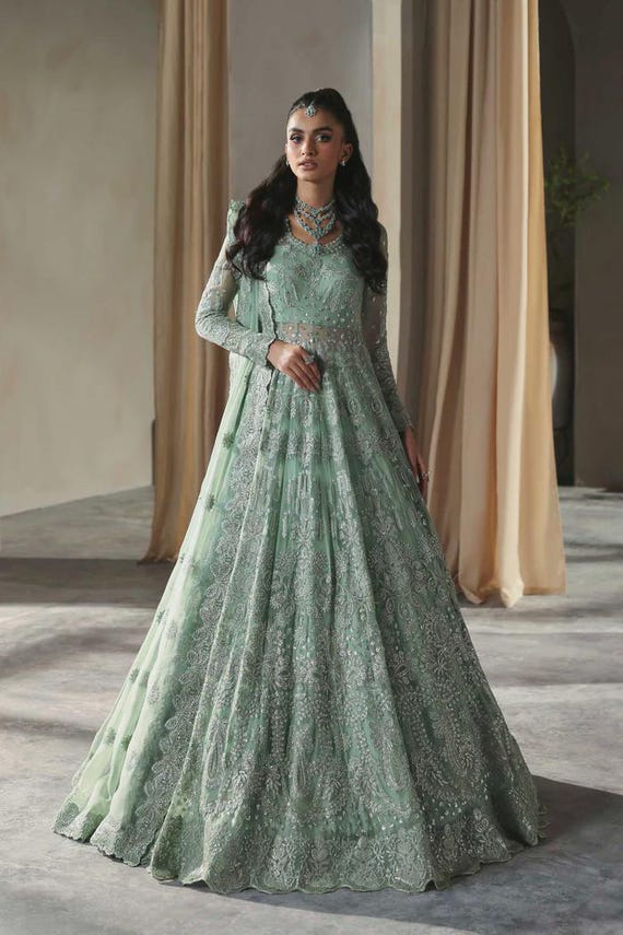 chinese dress ladies Pink Embroidered Net Pakistani Dress
