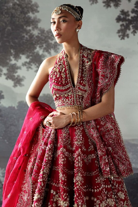 Red Embroidered Bridal Dress, Organza Wedding Gown - Etsy