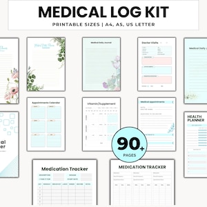Medical Log Planner Printable, Medical Binder, Health Binder, Medical Journal, Medical Records, Medical History Tracker, a5 planner inserts