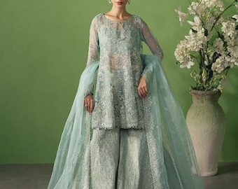 Embroidered Designer Nikkah Mehendi Dress, Anarkali Lehenga Choli, Pakistan Indian Women Wedding Heavy, Custom Stitch Bridal Maxi Dress AZL