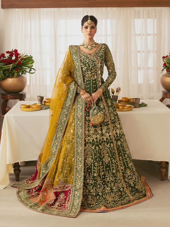 dress in pale green worsted double gabardine Beutifull lahnga choli dress for mehndi Model #P 923 XL main image 0